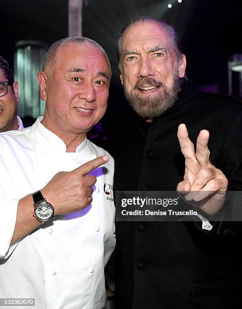 Chef Nobu Matsuhisa and CEO of John Paul Mitchell Systems and Co-Founder of Patron Tequila and Spirits John Paul DeJoria attend Keep Memory Alive's...