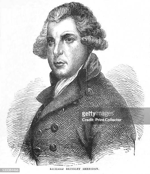 Richard Brinsley Sheridan, Irish dramatist, poet and politician' , from 'Old and New London Illustrated, Vol IV,' by Edward Walford , 1878. Richard...