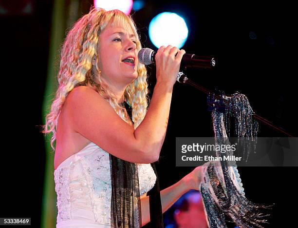 Singer Nickie Stevens of Nevada of Fleetwood Mac tribute band Wild Heart performs as Stevie Nicks on opening night of the International Guild of...