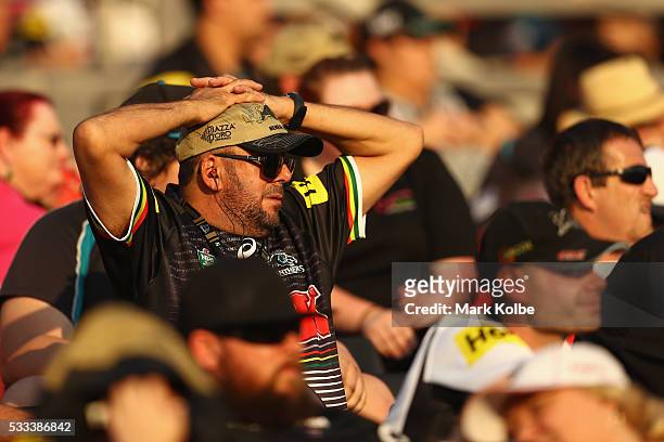 Panthers supporter watches on during the round 11 NRL match between the Penrith Panthers and the Gold Coast Titans at Pepper Stadium on May 22, 2016...