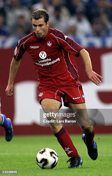 Jochen Seitz of Kaiserslautern runs with the ball during the Bundesliga match between Schalke 04 and 1.FC Kaiserslautern at the Arena Auf Schalke on...