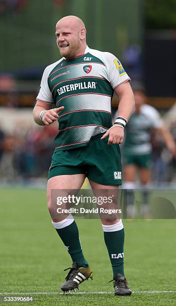 Dan Cole of Leicester looks on during the Aviva Premiership semi final match between Saracens and Leicester Tigers at Allianz Park on May 21, 2016 in...
