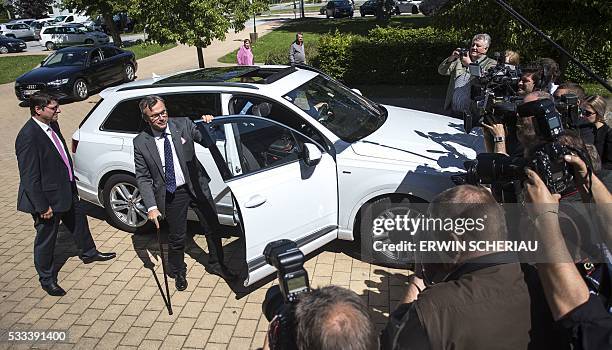 Austrian Freedom Party candidate Norbert Hofer arrives at a polling station to cast his ballot during the second round of Austrian President...