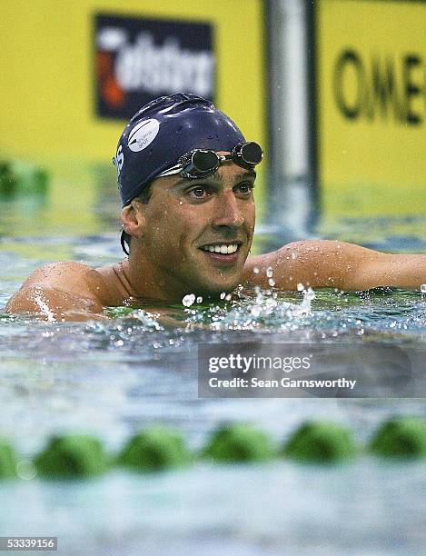 Matt Welsh celebrates after winning the 100 metre backstroke on day two of the Australian Short Course Championships at the Melbourne Sports and...