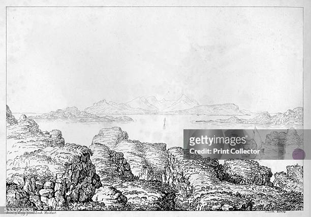 'Rum & Eigg from Loch Moidart,' from 'Scenery of the Highlands and Islands of Scotland,' by Lt Col W Murray , c1812.