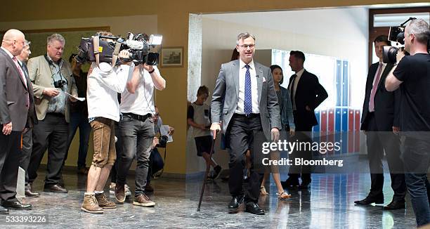 Norbert Hofer, member of Austria's Freedom party and presidential candidate, arrives at a voting station in Pinkafeld, Austria, on Sunday, May 22,...