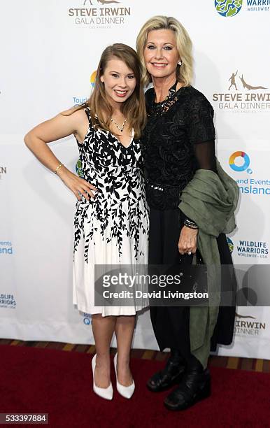 Personality Bindi Irwin and singer Olivia Newton-John attend the Steve Irwin Gala Dinner at JW Marriott Los Angeles at L.A. LIVE on May 21, 2016 in...