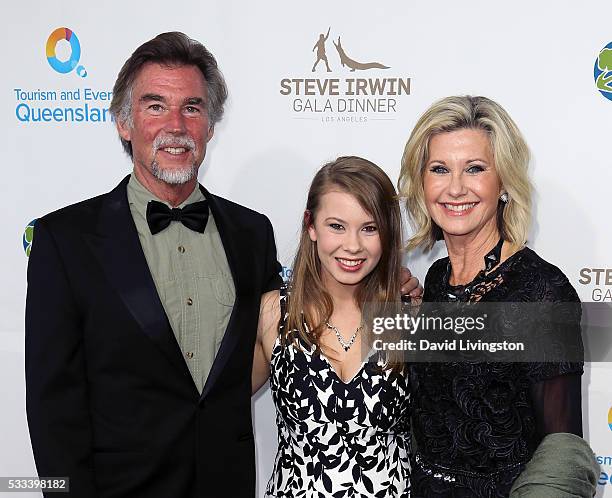 John Easterling, TV personality Bindi Irwin and singer Olivia Newton-John attend the Steve Irwin Gala Dinner at JW Marriott Los Angeles at L.A. LIVE...