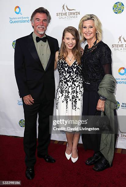 John Easterling, TV personality Bindi Irwin and singer Olivia Newton-John attend the Steve Irwin Gala Dinner at JW Marriott Los Angeles at L.A. LIVE...