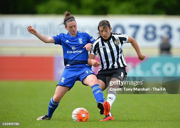 Jade Moore of Birmingham City Ladies tackles Rachel Williams of Notts County Ladies FC during the FA WSL 1 match between Birmingham City Ladies and...