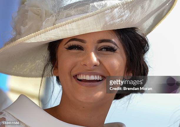 Kildare , Ireland - 22 May 2016; Winner of the Best Dressed Lady Kirsty Farrell, from Newry, Co. Down, during the Irish Guineas Racing at the Curragh...