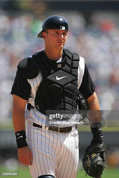 Pierzynski of the Chicago White Sox is pictured during the game against the Boston Red Sox at U.S. Cellular Field on July 24, 2005 in Chicago,...