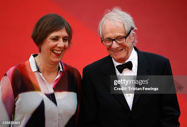 Actress Rebecca O'Brien and director Ken Loach attend the closing ceremony of the 69th annual Cannes Film Festival at the Palais des Festivals on May...