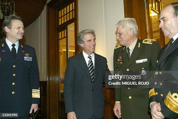 Uruguayan President Tabare Vazquez confers with armed forces commanders lieutenant general Angel Bertolotti , lieutenant general Enrique Bonelli and...