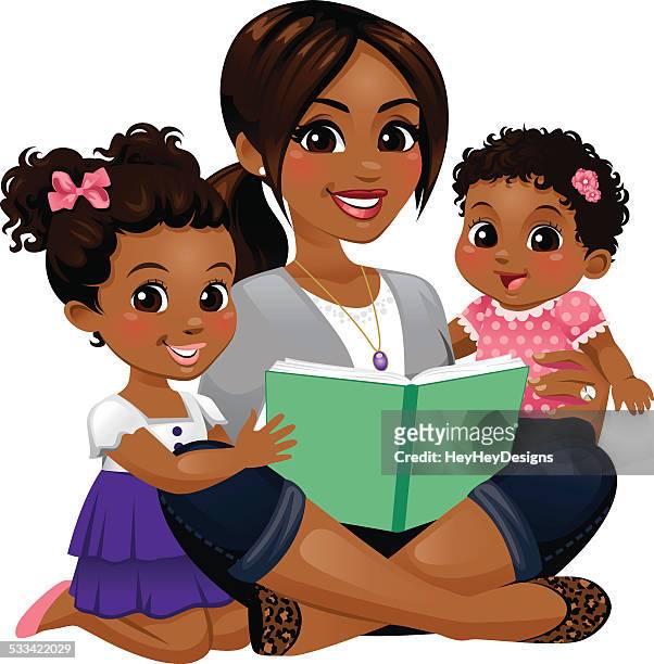 ilustrações de stock, clip art, desenhos animados e ícones de mãe de leitura com filhas - black people