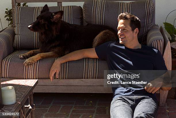 Josh Hopkins with his rescue dog Maxwell.