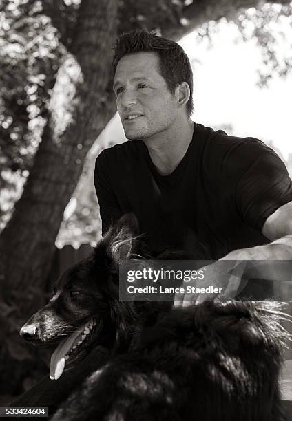 Josh Hopkins with his rescue dog Maxwell.