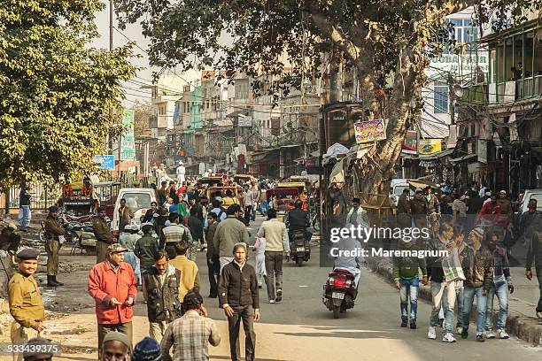 crowded street around jama masjid - delhi street stock pictures, royalty-free photos & images