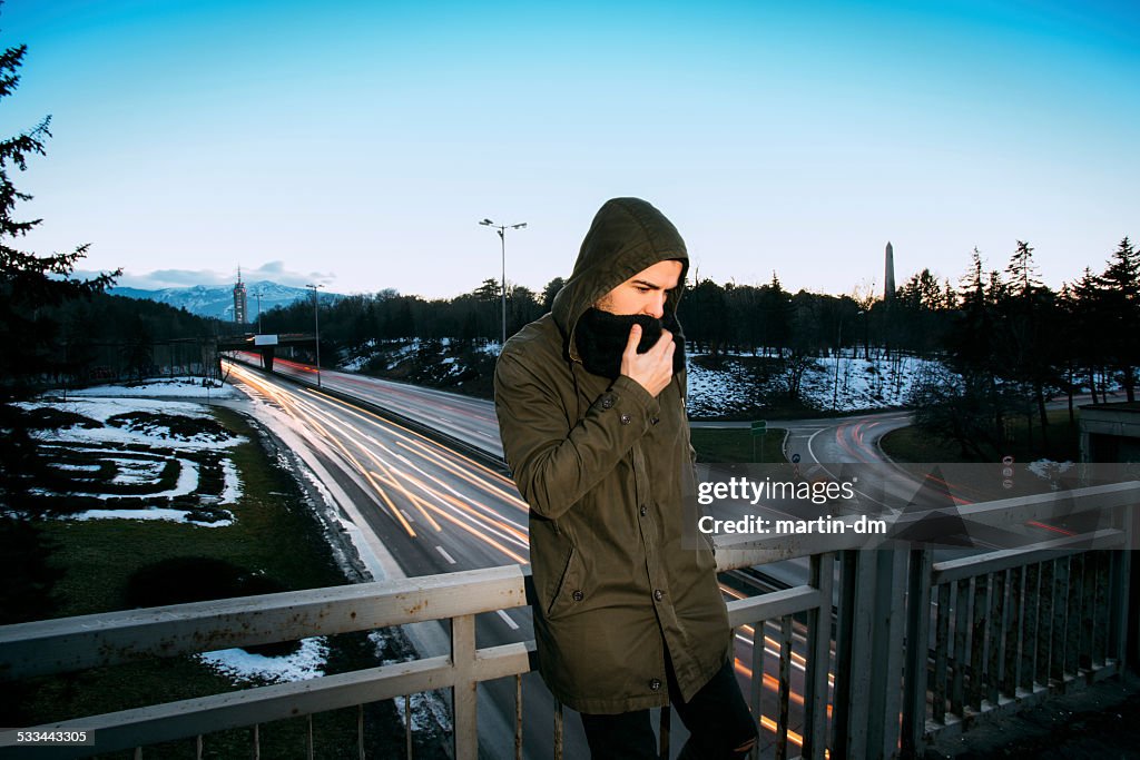 Unhappy man outside