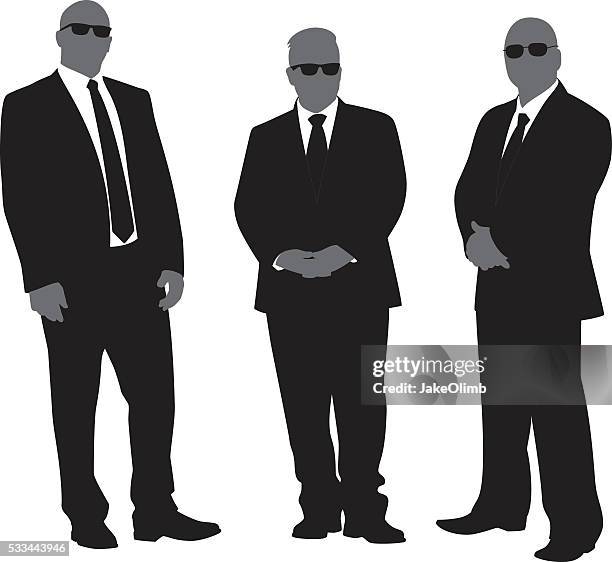 illustrations, cliparts, dessins animés et icônes de silhouettes des hommes en costumes de sécurité - garde du corps