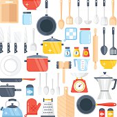 Vector kitchen tools set. Kitchenware collection. Flat design vector illustration