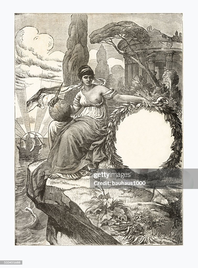 Christopher Columbus Exploration Engraving, Circa 1892