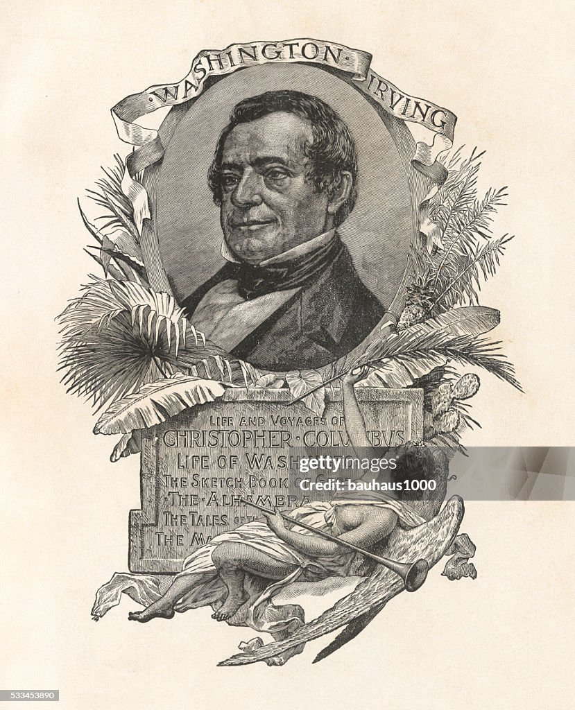 Portrait of Author Washington Irving Engraving, Circa 1892