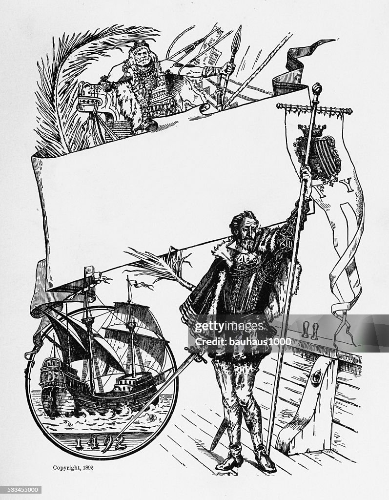 Christopher Columbus Exploration Engraving, Circa 1892