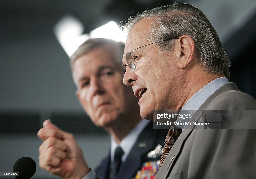Secdef Rumsfeld U.S. Secretary of Defense Donald Rumsfeld answers a question during a ...
