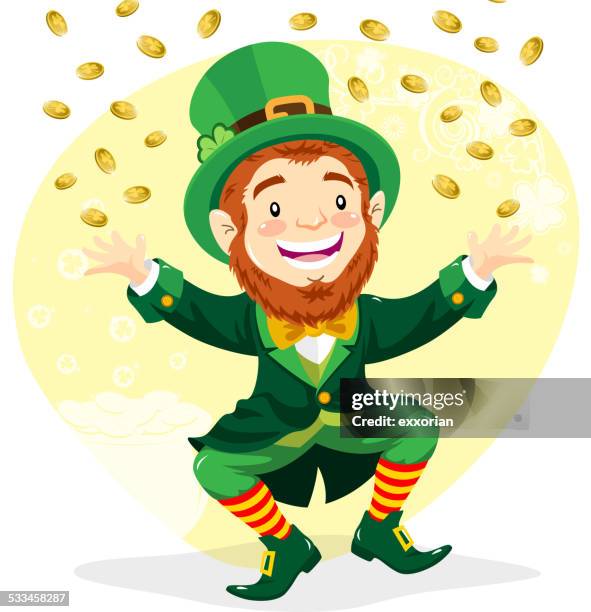 leprechaun with gold coins - leprechaun stock illustrations