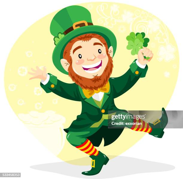 leprechaun with clover - cauldron stock illustrations