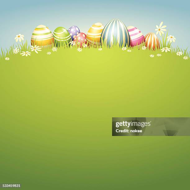 easter egg - spring field - easter eggs stock illustrations