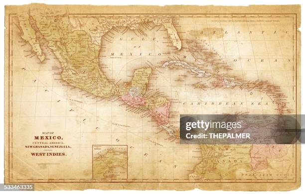 map mexico and west indies 1853 - bermuda map stock illustrations