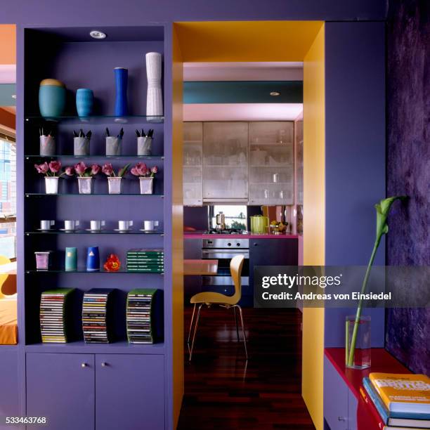1960s tower block renovation - purple room stock pictures, royalty-free photos & images