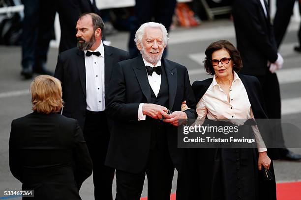 Jury member Donald Sutherland and actress Francine Racette attend the closing ceremony of the 69th annual Cannes Film Festival at the Palais des...