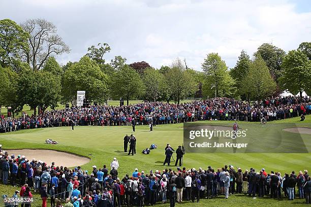 Rory McIlroy of Northern Ireland putts on the 9th green during the final round of the Dubai Duty Free Irish Open Hosted by the Rory Foundation at The...