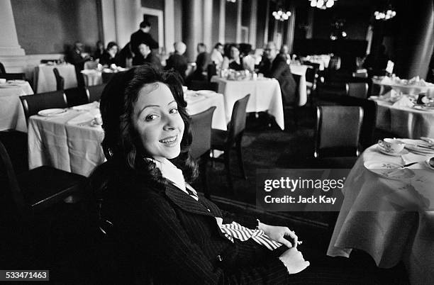 Greek singer Vicky Leandros enjoying breakfast in Princes Street after her success at the Eurovision Song Contest, Edinburgh, 26th March 1972.