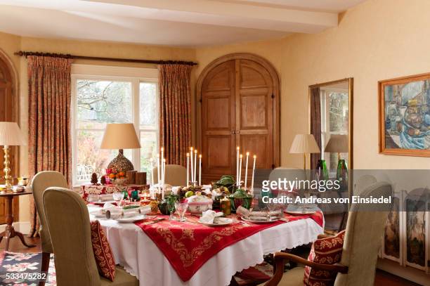 val foster's christmas home - rustic dining room stock pictures, royalty-free photos & images