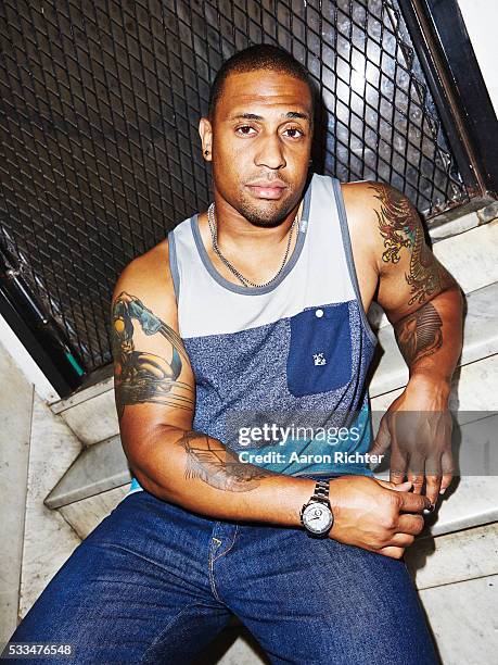 Football player LaMarr Woodley is photographed for Inked Magazine in 2014 in New York City. PUBLISHED IMAGE.