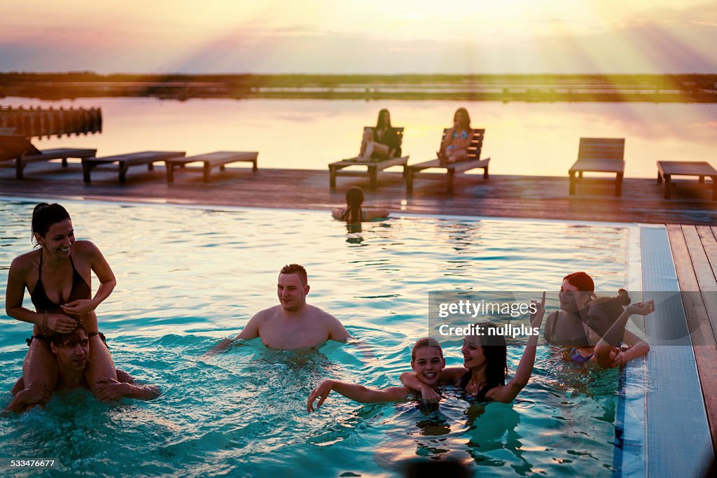 Pool party by sunset