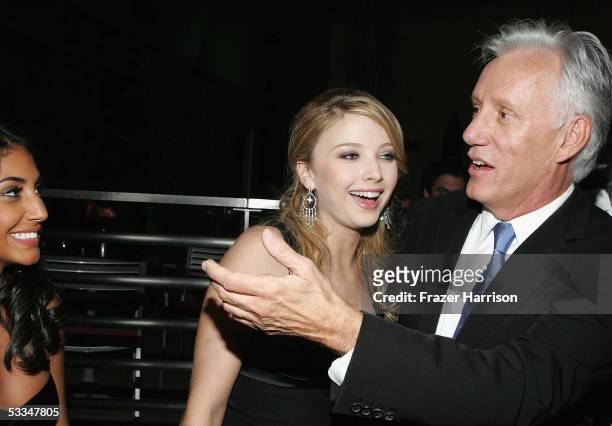 Actors Adi Schnall, Elisabeth Harnois and James Woods attend the premiere of Pretty Persuasion at the ArcLight Cinerama Dome on August 9, 2005 in Los...