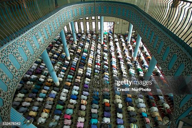 Muslims pray at Baitul Mokarram Mosque during the one of five holy nights of the Muslim's holy Shab-e-Barat, the night of fortune and forgiveness in...