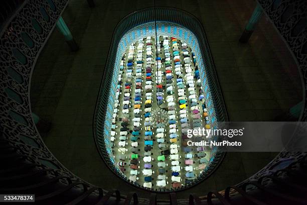 Muslims pray at Baitul Mokarram Mosque during the one of five holy nights of the Muslim's holy Shab-e-Barat, the night of fortune and forgiveness in...