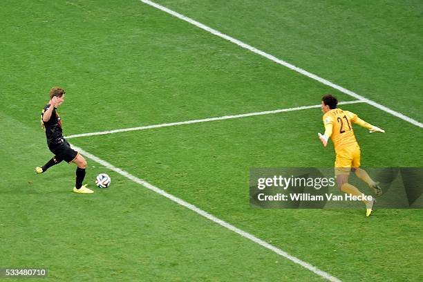 Jan Vertonghen of Belgium scores 0-1 during a FIFA 2014 World Cup Group H match Korea Republic v. Belgium at the Arena de Sao Paulo stadium in Sao...