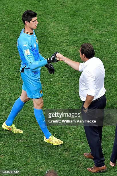 Marc Wilmots, headcoach of Belgium and Thibaut Courtois of Belgium celebrates the victory after a FIFA 2014 World Cup Group H match Korea Republic v....
