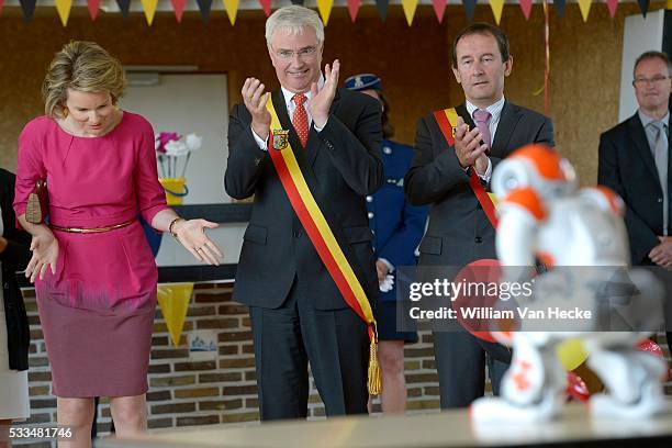 Queen Mathilde pictured during her visit to "Huis aan Zee" on July 3, 2014 in De Haan, Belgium. Queen Mathilde paid a visit to this center made to...