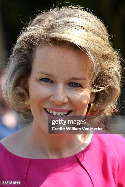 Queen Mathilde pictured during her visit to "Huis aan Zee" on July 3, 2014 in De Haan, Belgium. Queen Mathilde paid a visit to this center made to...