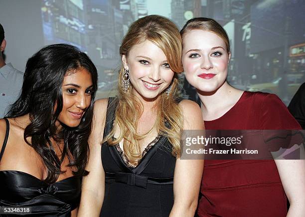 Actress Adi Schnall actress Elisabeth Harnois and actress Evan Rachel Wood pose together at the after party for the premiere of 'Pretty Persuasion'...