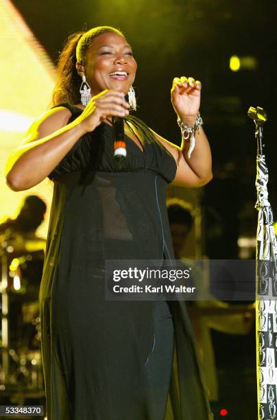 Queen Latifah performs as part of the Sugar Water Festival at the Greek Theatre on August 9, 2005 in Los Angeles, California.