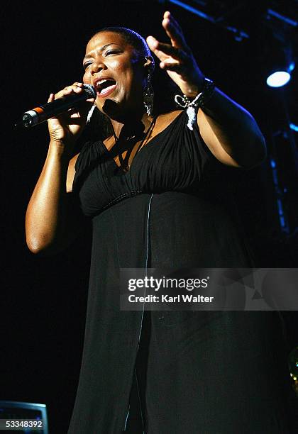 Queen Latifah performs as part of the Sugar Water Festival at the Greek Theatre on August 9, 2005 in Los Angeles, California.